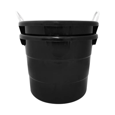 Homz 18 Gal Plastic Utility Storage Bucket Tub w/ Rope Handles, Black, (2 Pack)