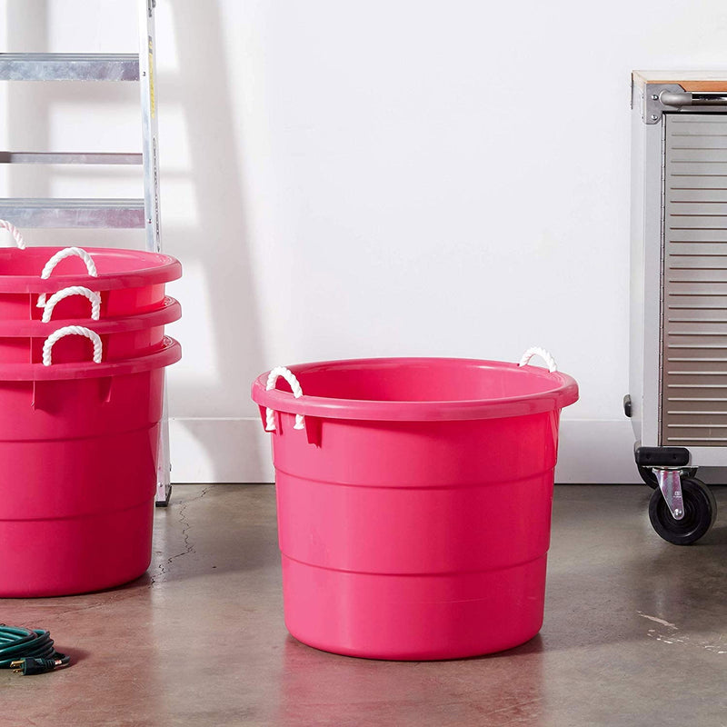 Homz Plastic 18 Gal Utility Bucket Tub w/ Rope Handle, Pink (2 Pack)