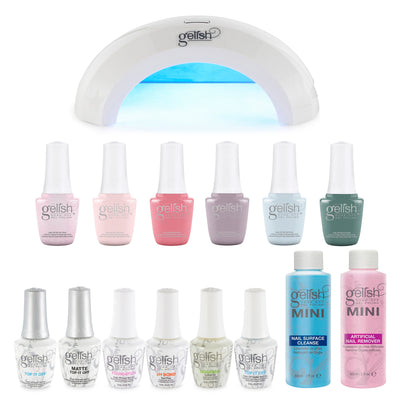 Gelish Nail Curing LED Lamp, Basix Polish Kit, Top Coat Duo, & Full Bloom Set
