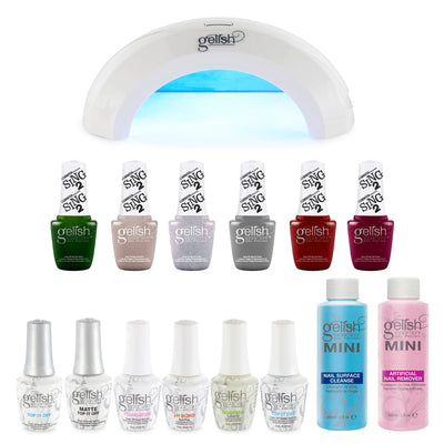 Gelish Nail Curing LED Lamp, Basix Polish Kit, Top Coat Duo, & Winter Sing 2 Set