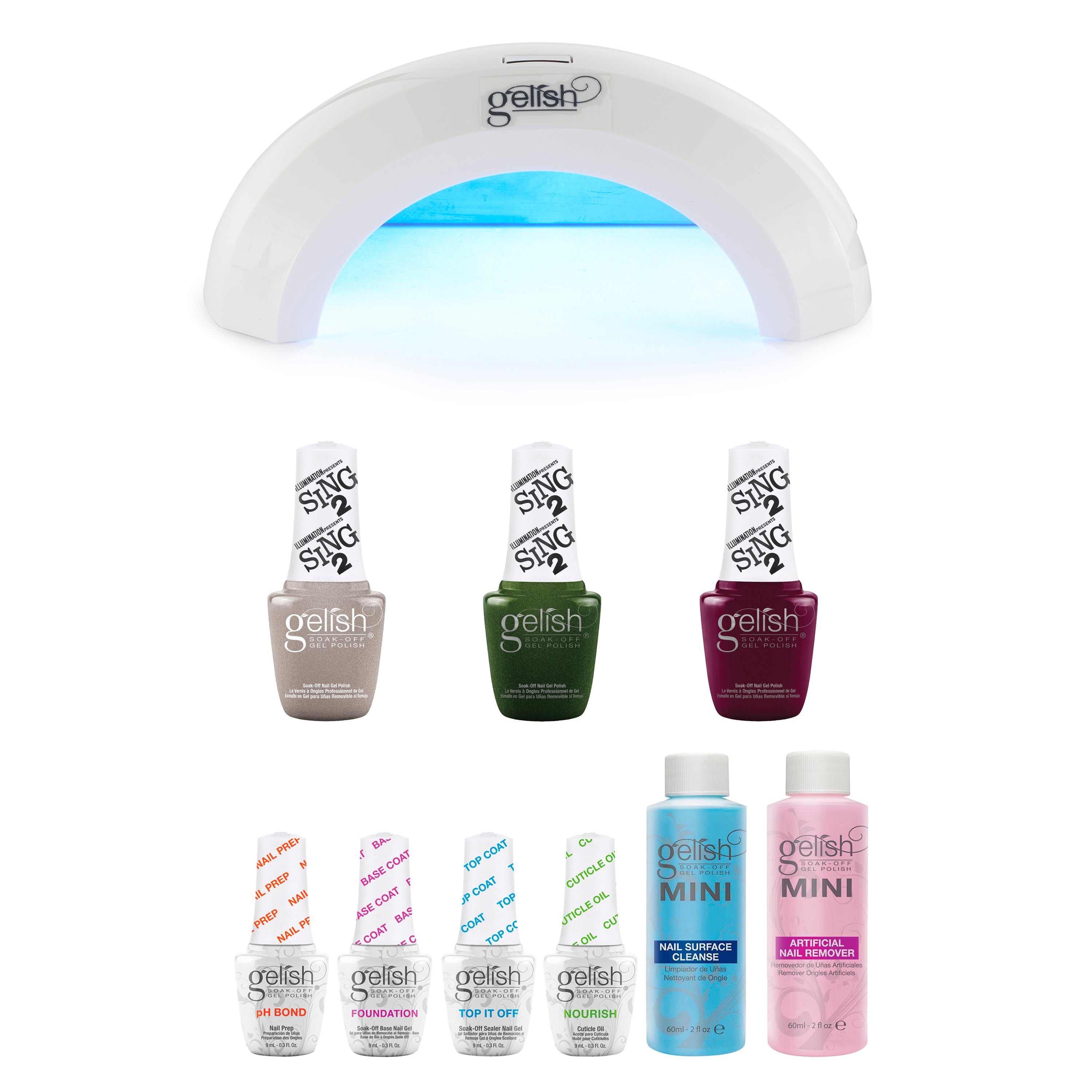 Gelish Nail Curing LED Lamp, Basix Polish Starter Kit, & Mini Winter Sing 2 Set