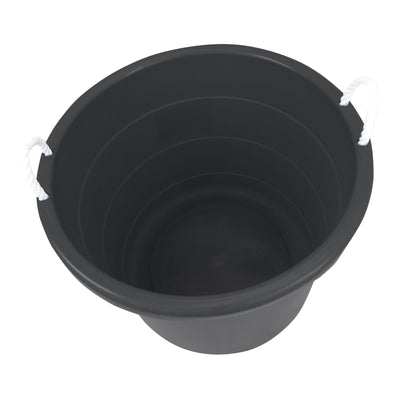 Homz Plastic 17 Gallon Utility Storage Bucket Tub w/ Rope Handle, Black, 4 Pack