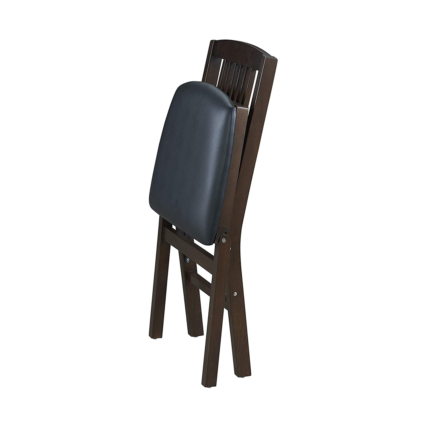 MECO Stakmore Mission Upholstered Seat Folding Chairs, Espresso/Black (2 Pack)