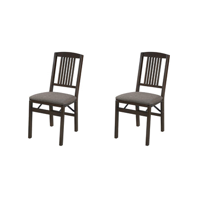 MECO Stakmore Wood Fabric Upholstered Seat Folding Chair Set, Espresso (2 Pack)