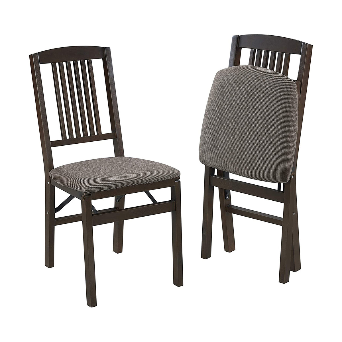 MECO Stakmore Wood Fabric Upholstered Seat Folding Chairs and Folding Table Set