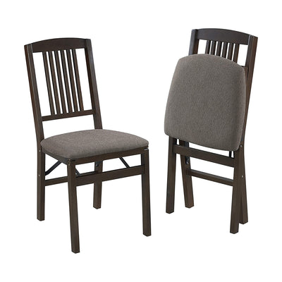 MECO Stakmore Wood Fabric Upholstered Seat Folding Chair Set, Espresso (2 Pack)