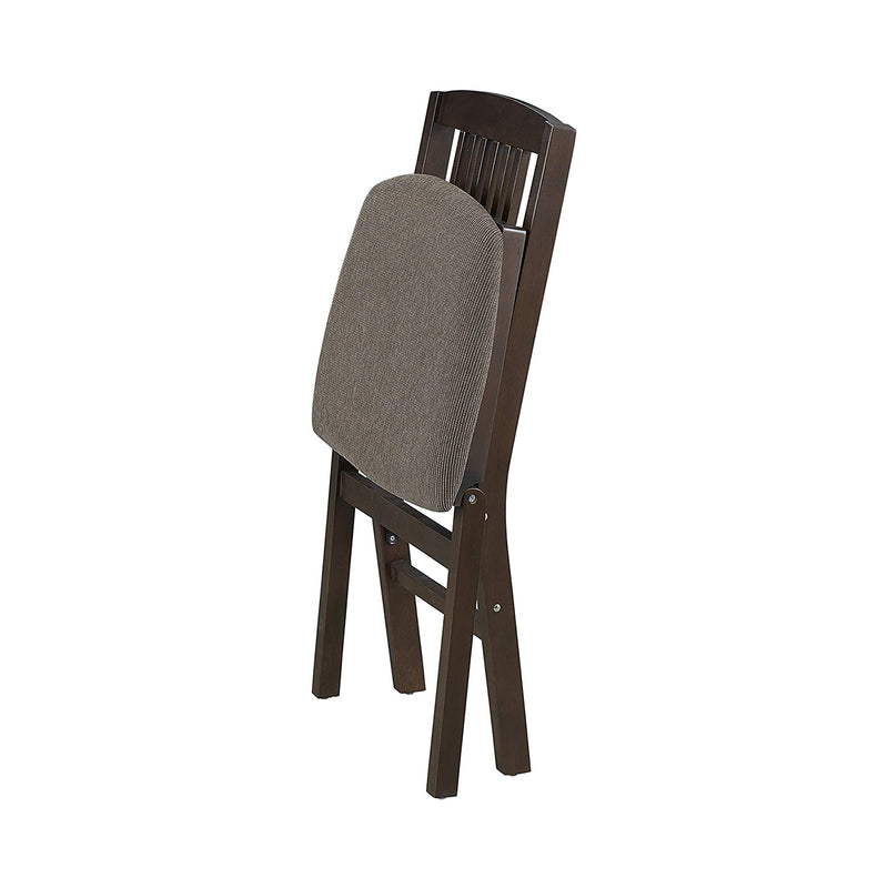 MECO Stakmore Wood Fabric Upholstered Seat Folding Chair Set, Espresso (2 Pack)