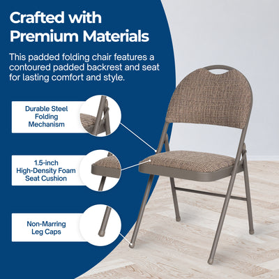 MECO Sudden Comfort Motif Fabric Double Pad High Back Folding Chair, (Set of 4) - VMInnovations