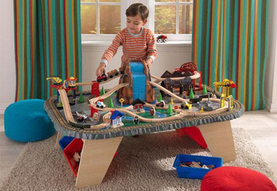 KidKraft Waterfall Junction 112-Piece Train Set and Table with Bins (Open Box)