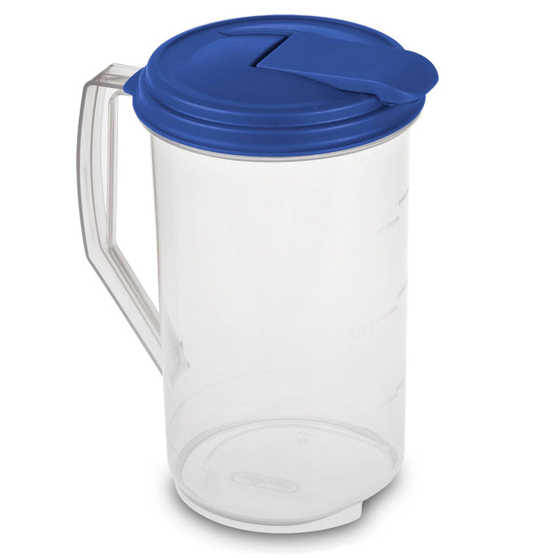 Sterilite 2 Qt Clear Plastic Drink Pitcher with Leak Proof Lid, Blue (18 Pack)