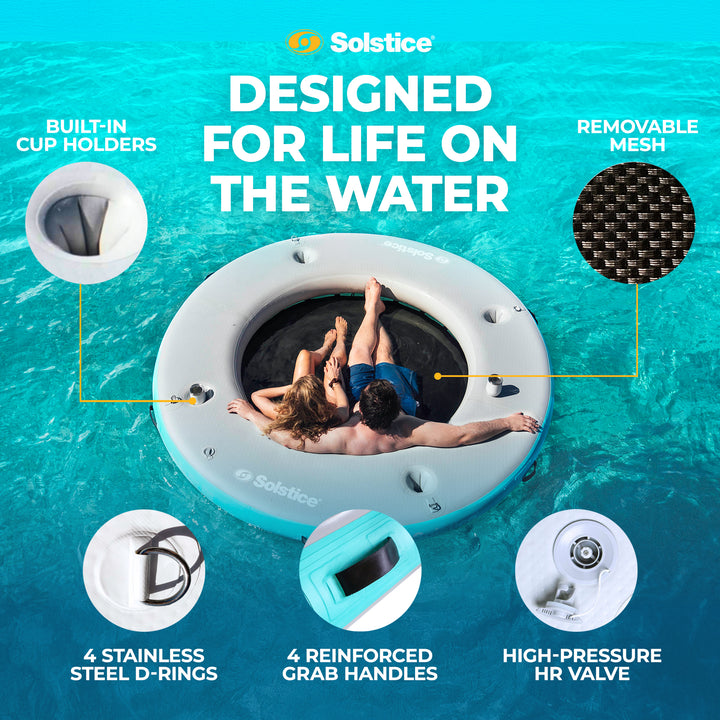 Solstice Original Inflatable Mesh Dock Floating 8 Foot Round Water Mat Lounger