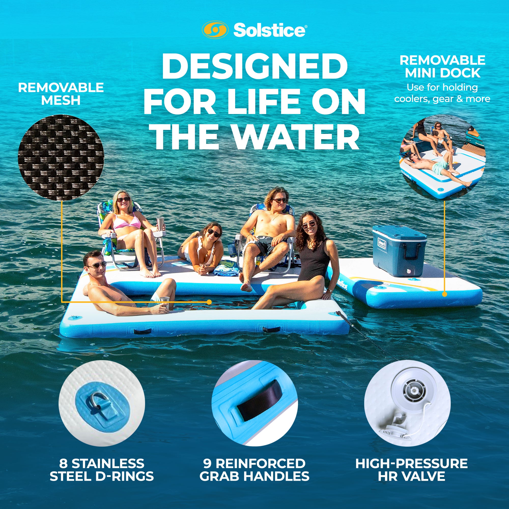 SOLSTICE Inflatable Mesh Dock Platform for Lake Boat Pool Ocean,10'x8'(Open Box) - VMInnovations