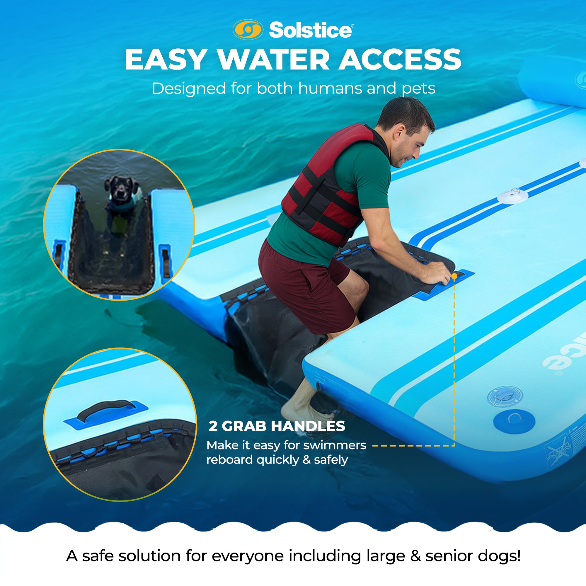 Solstice Original Floating Inflatable Dock RISE WaterMat 7x7' Platform(Open Box) - VMInnovations