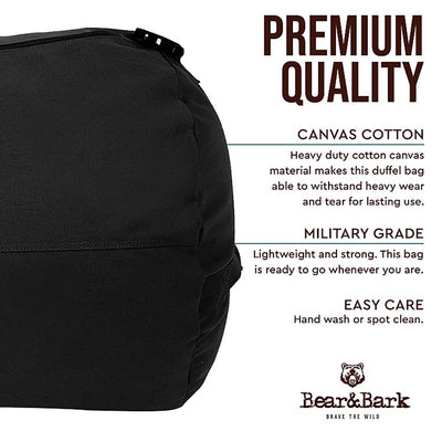 Bear&Bark 38 x 20 Inch Military Travel Duffel Bag with Strap, Black (Open Box)