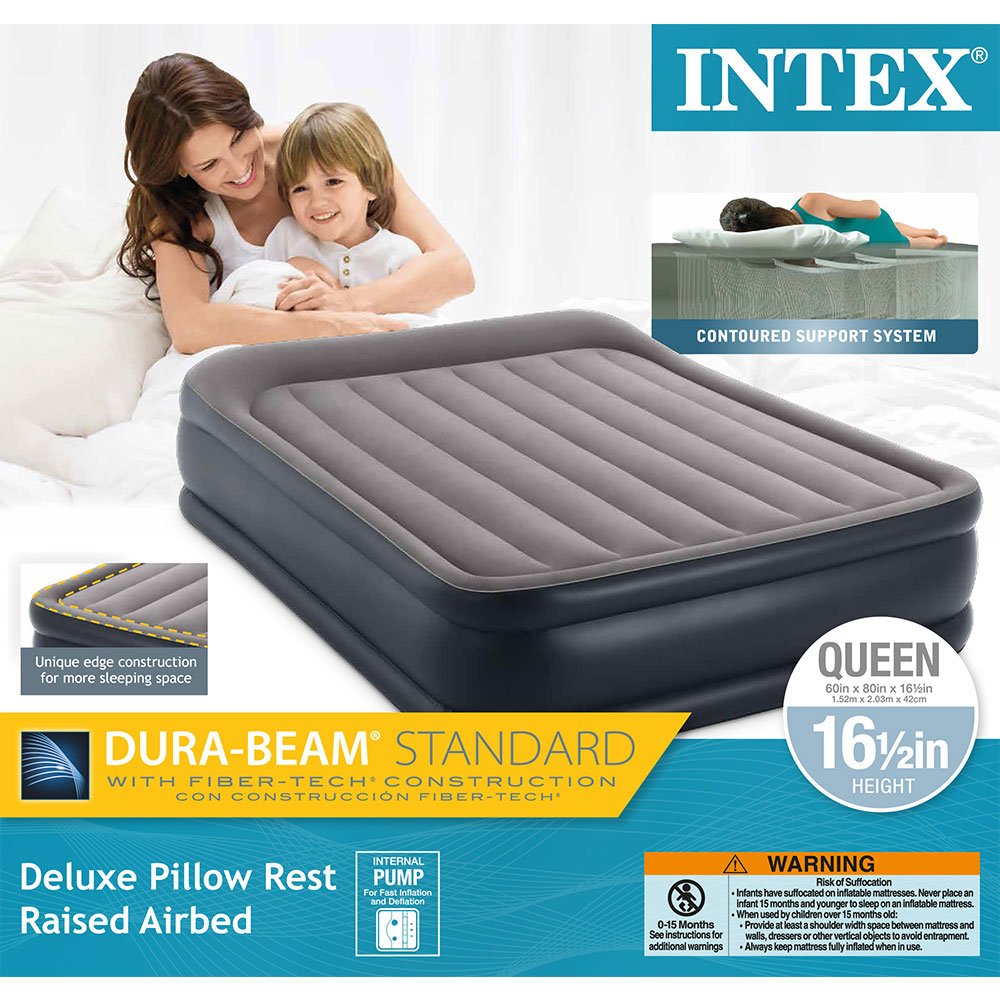 Intex Raised Fiber Tech Air Mattress Bed with Built In Pump, Queen (4 Pack)