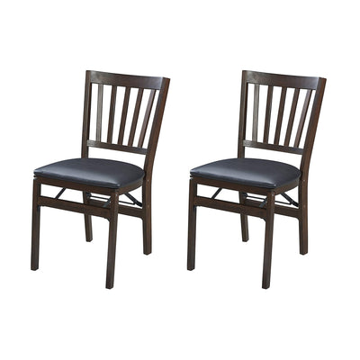 MECO Stakmore Wood Fabric Seat Folding Chair Set, Espresso (2 Pack) (Open Box) - VMInnovations