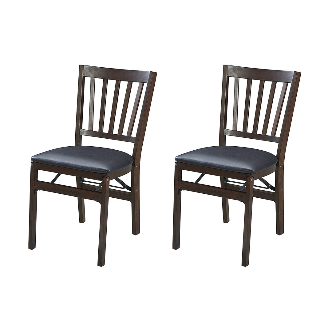 MECO Stakmore Wood Fabric Upholstered Seat Folding Chair Set, Espresso (2 Pack)
