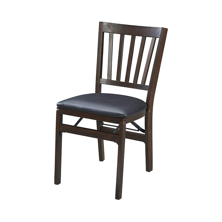 MECO Stakmore Wood Fabric Upholstered Seat Folding Chair Set, Espresso (2 Pack)