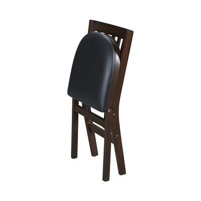 MECO Stakmore Wood Fabric Seat Folding Chair Set, Espresso (2 Pack) (Open Box)