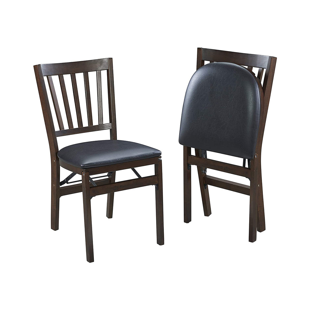 MECO Stakmore Wood Fabric Upholstered Seat Folding Chair Set, Espresso (2 Pack)