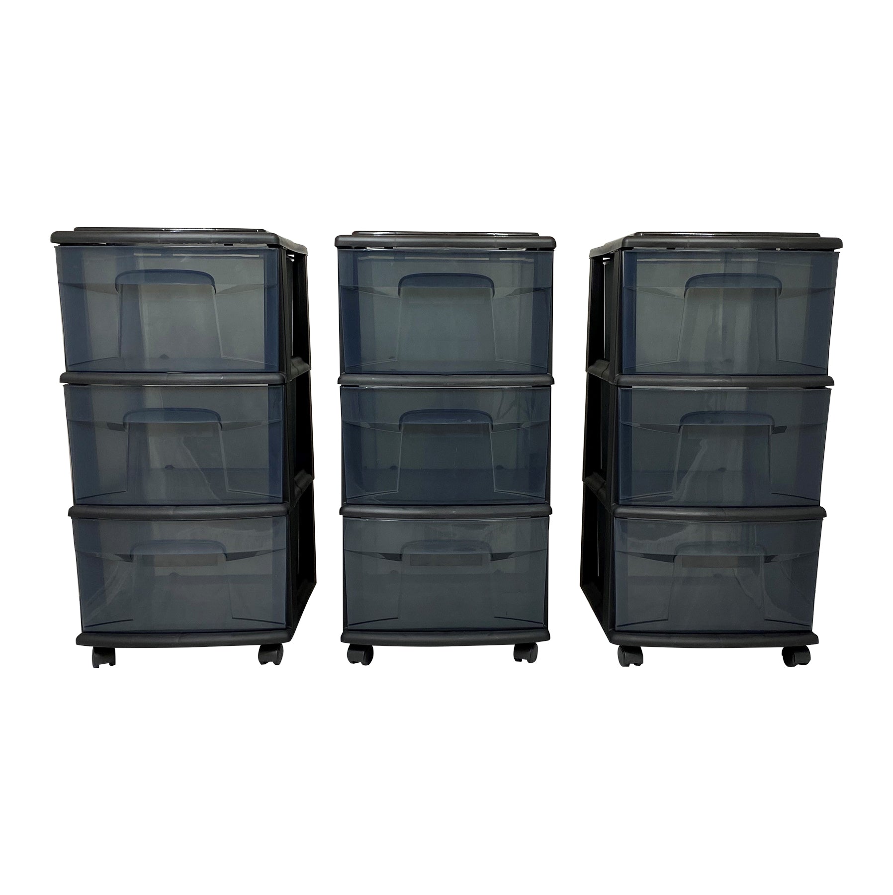 Homz 25 Inch Solid Plastic 3 Drawer Wheeled Home Storage Organizer Cart (3 Pack) - VMInnovations