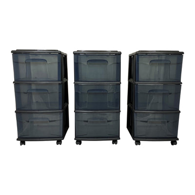 Homz 25 Inch Solid Plastic 3 Drawer Wheeled Home Storage Organizer Cart (3 Pack) - VMInnovations