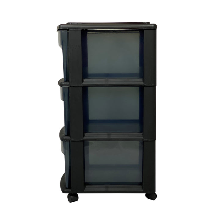 Homz 25" Black Tall Solid Plastic 3 Drawer Wheeled Home Storage Organizer Cart