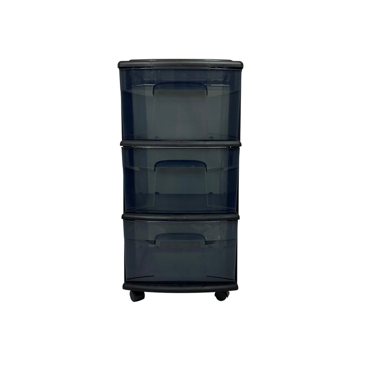 Homz 25" Black Tall Solid Plastic 3 Drawer Wheeled Home Storage Organizer Cart