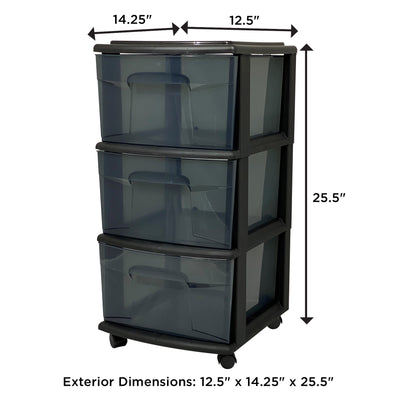 Homz 25-inch Tall Plastic 3 Wheeled Drawer Home Storage Organizer Cart  (2 Pack) - VMInnovations
