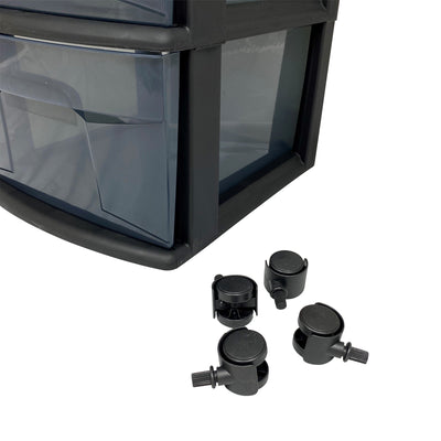 Homz 25 Inch Solid Plastic 3 Drawer Wheeled Home Storage Organizer Cart (3 Pack) - VMInnovations