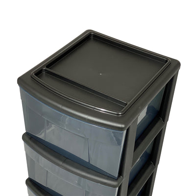 Homz 25-inch Tall Plastic 3 Wheeled Drawer Home Storage Organizer Cart  (2 Pack) - VMInnovations