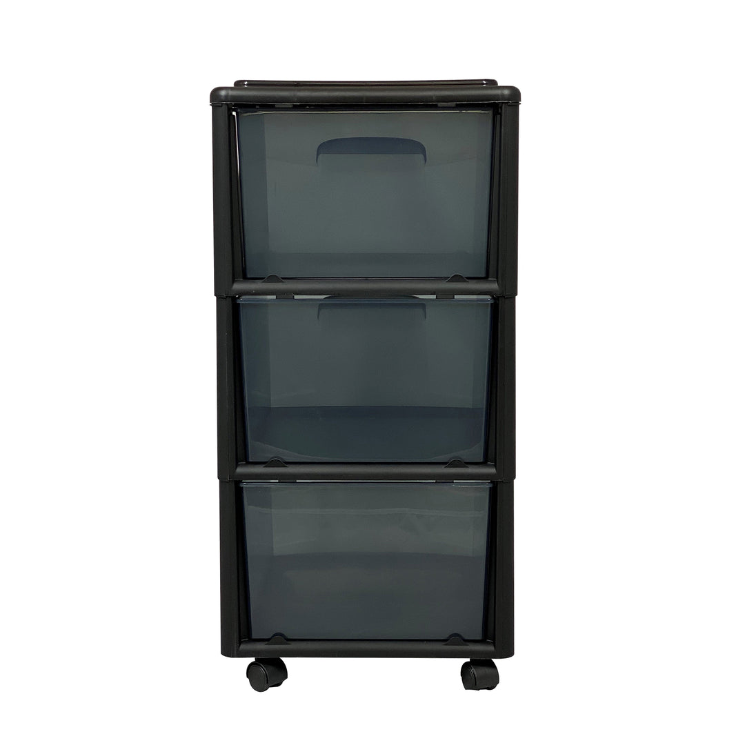 Homz 25" Black Tall Solid Plastic 3 Drawer Wheeled Home Storage Organizer Cart