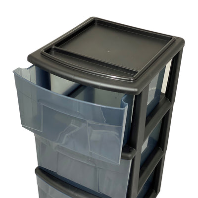 Homz 25 Inch Solid Plastic 3 Drawer Wheeled Home Storage Organizer Cart (3 Pack) - VMInnovations