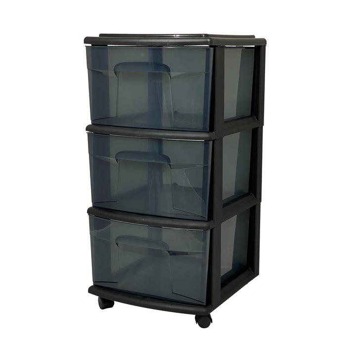 Homz 25" Black Tall Solid Plastic 3 Drawer Wheeled Home Storage Organizer Cart