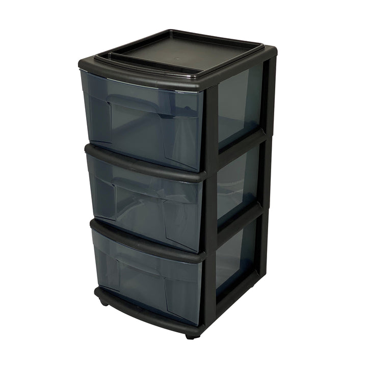 Homz 25" Black Tall Solid Plastic 3 Drawer Wheeled Home Storage Organizer Cart