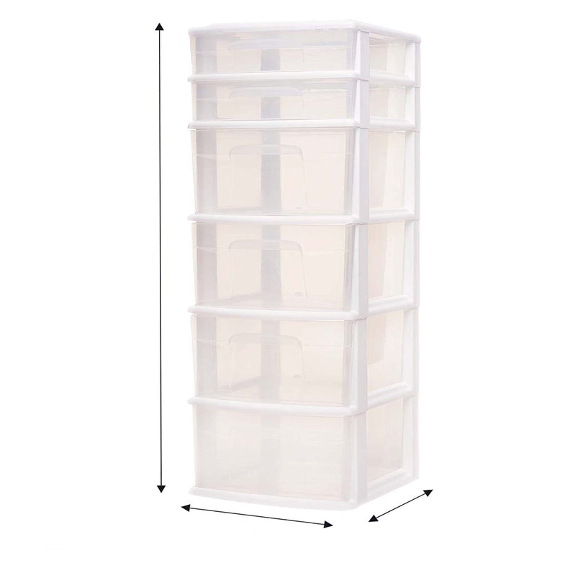 Homz Plastic 6 Clear Drawer Medium Home Storage Container Tower (Used)
