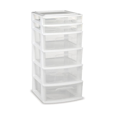 Homz Plastic 6 Clear Drawer Medium Home Storage Container Tower (Used)