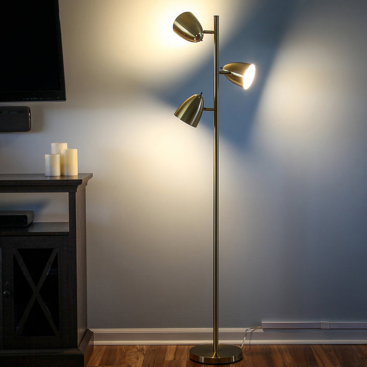 Brightech Jacob 3 Light Tree Floor Lamp Pole with LED Lights, Brass (Open Box)