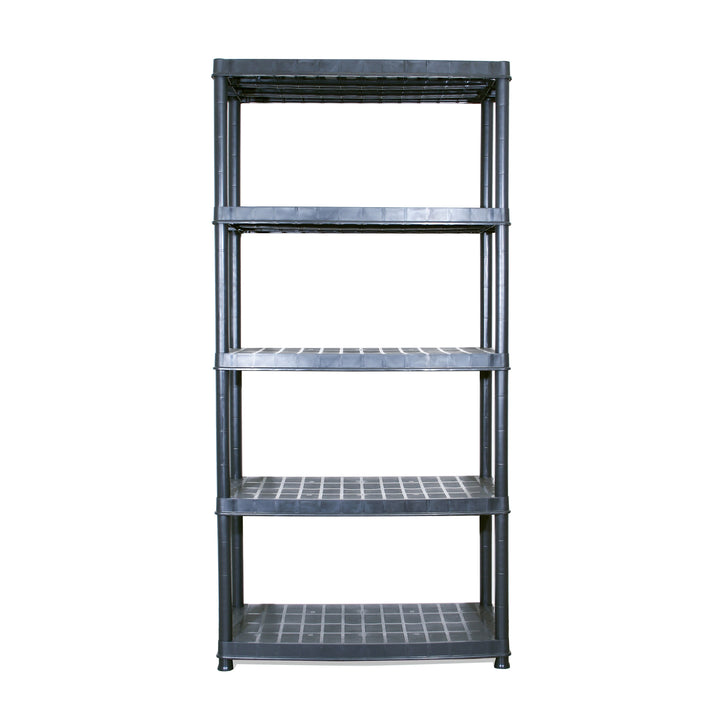 Ram Quality Products Deluxe 5 Tier Plastic Garage Storage Shelf Unit, Black - VMInnovations