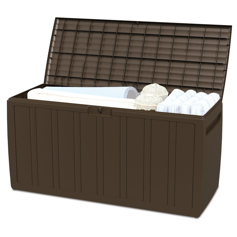 Ram Quality Products  Storage Deck Box Patio Furniture, 71 Gallon, Brown (Used)