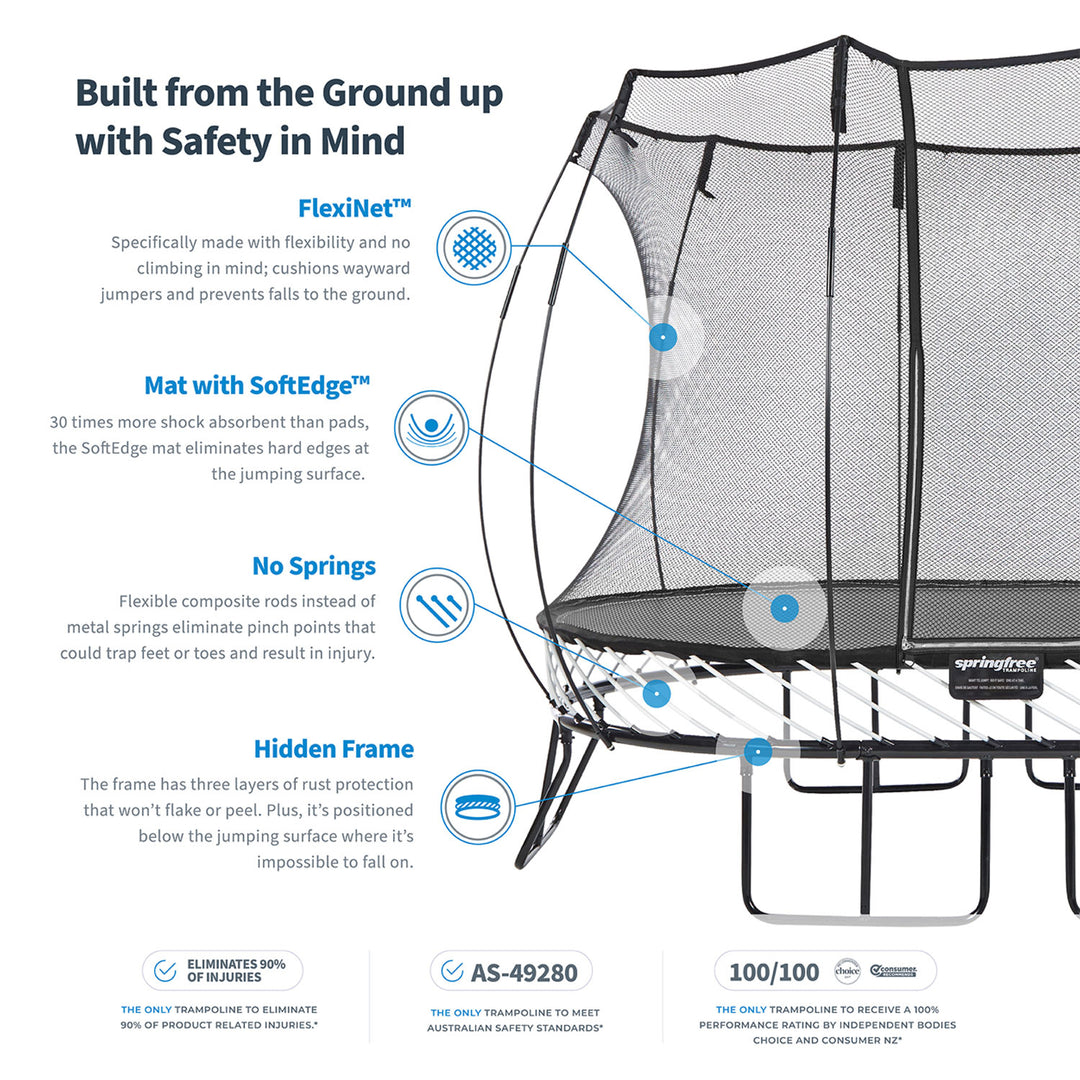 Springfree Outdoor 8 x 13 Ft Trampoline, Enclosure, Hoop Game, and Step Ladder