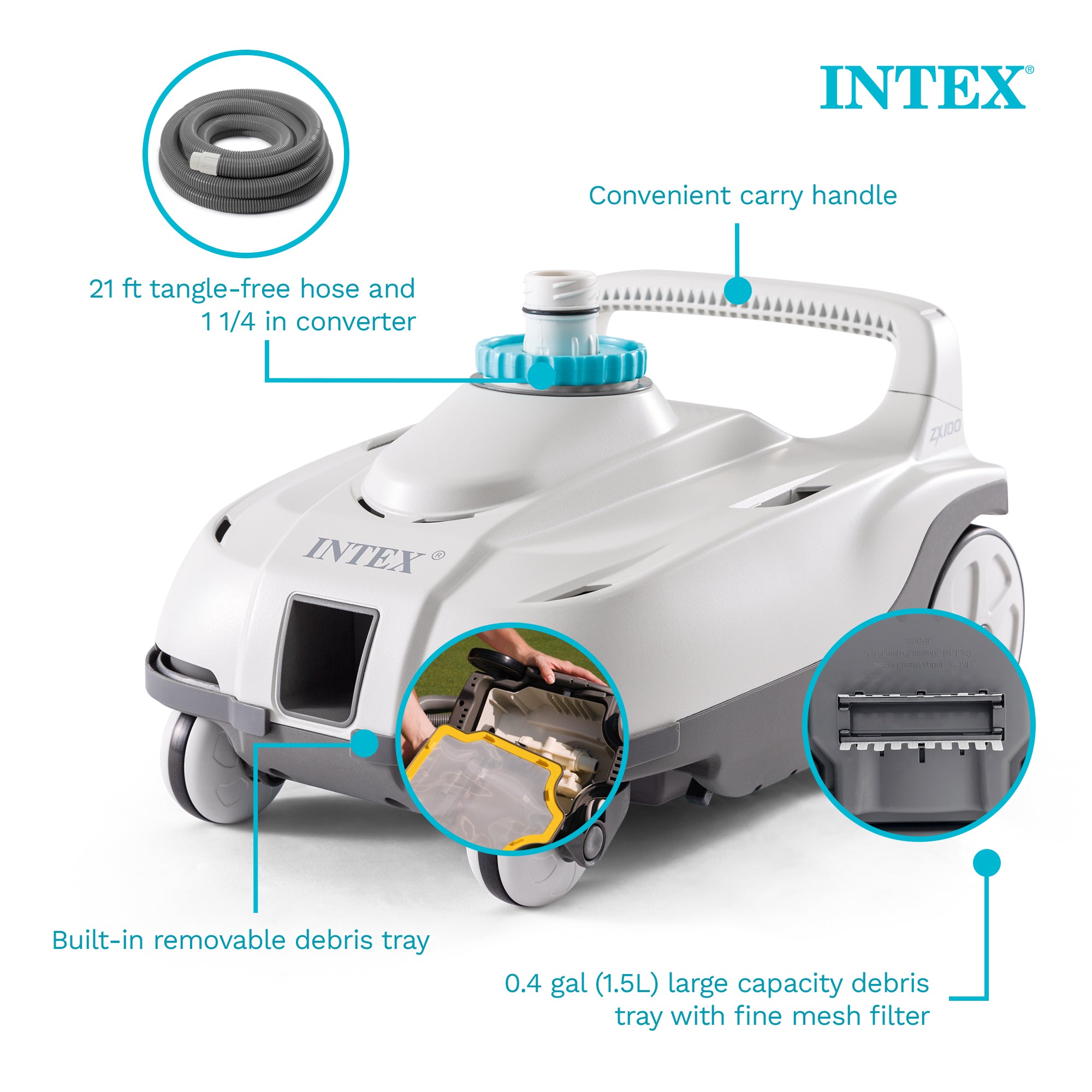 Intex ZX100 Automatic Pressure Side Swimming Pool Cleaner w/Hose & Converter