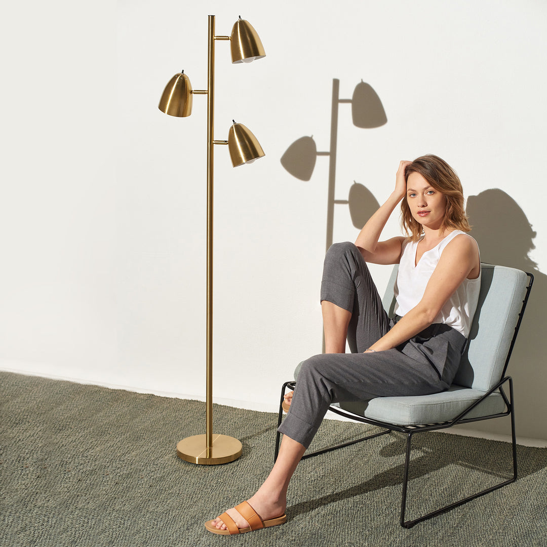 Brightech Jacob 3 Light Tree Floor Lamp Pole with LED Lights, Brass (Open Box)