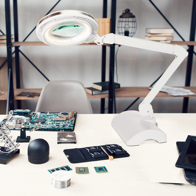 Brightech Lightview 2 in 1 Magnifying Dimmer Floor & Desk Lamp, White (Open Box)