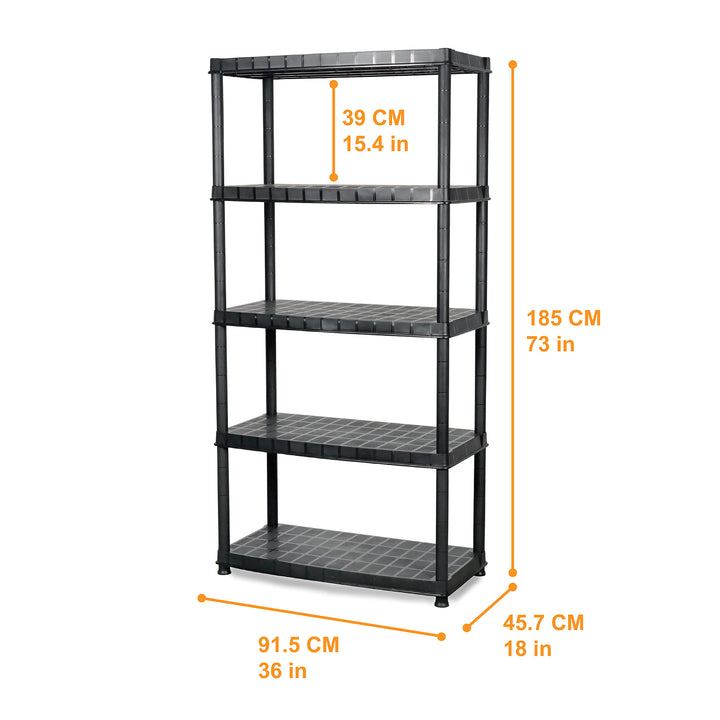 Ram Quality Products Deluxe 5 Tier Plastic Garage Storage Shelf Unit, Black - VMInnovations