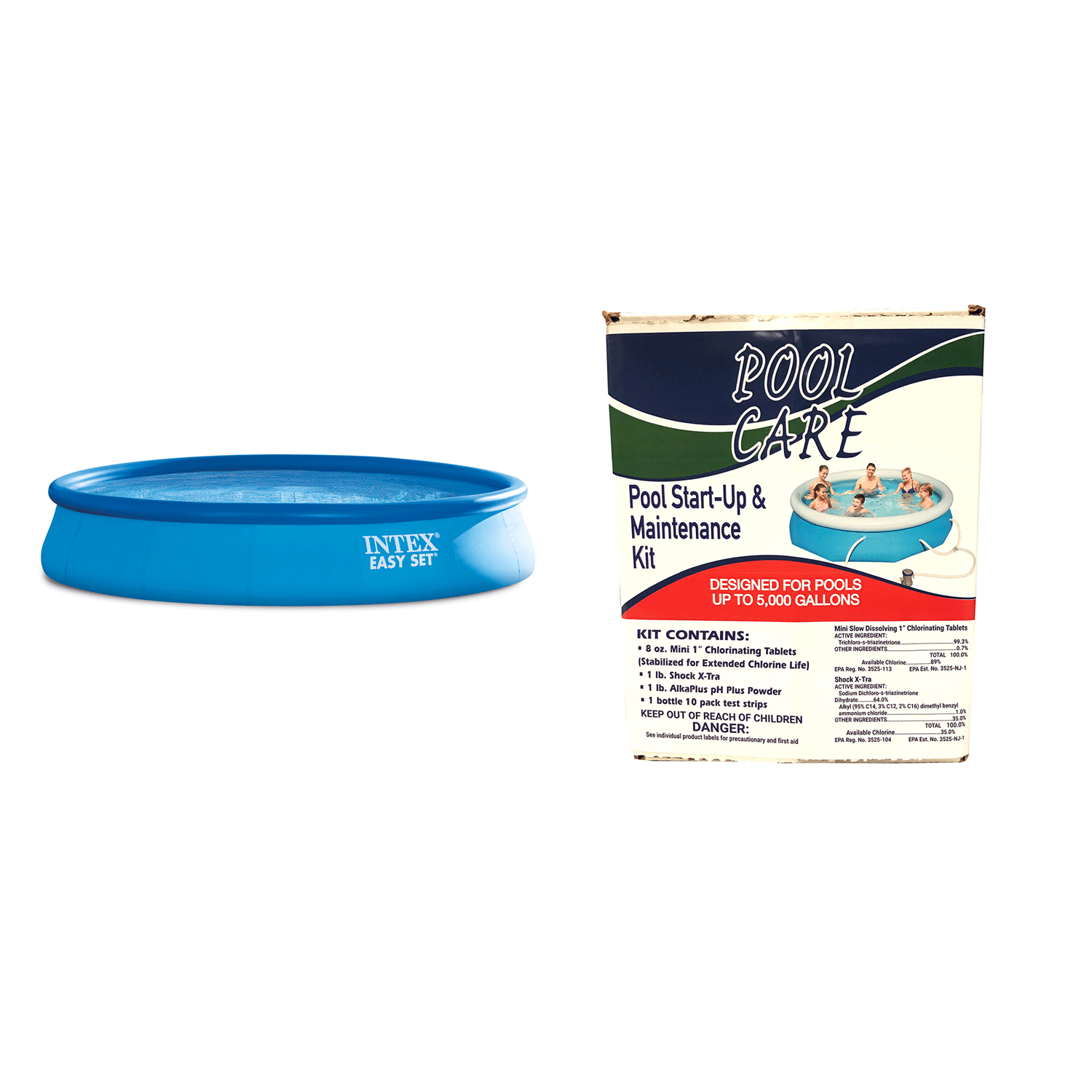 Intex 15ft x 33in Inflatable Above Ground Swimming Pool with Pool Chemical Kit - VMInnovations