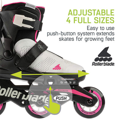 Rollerblade Microblade 3WD Inline Roller Skates for Kids, Gray & Pink (Open Box)