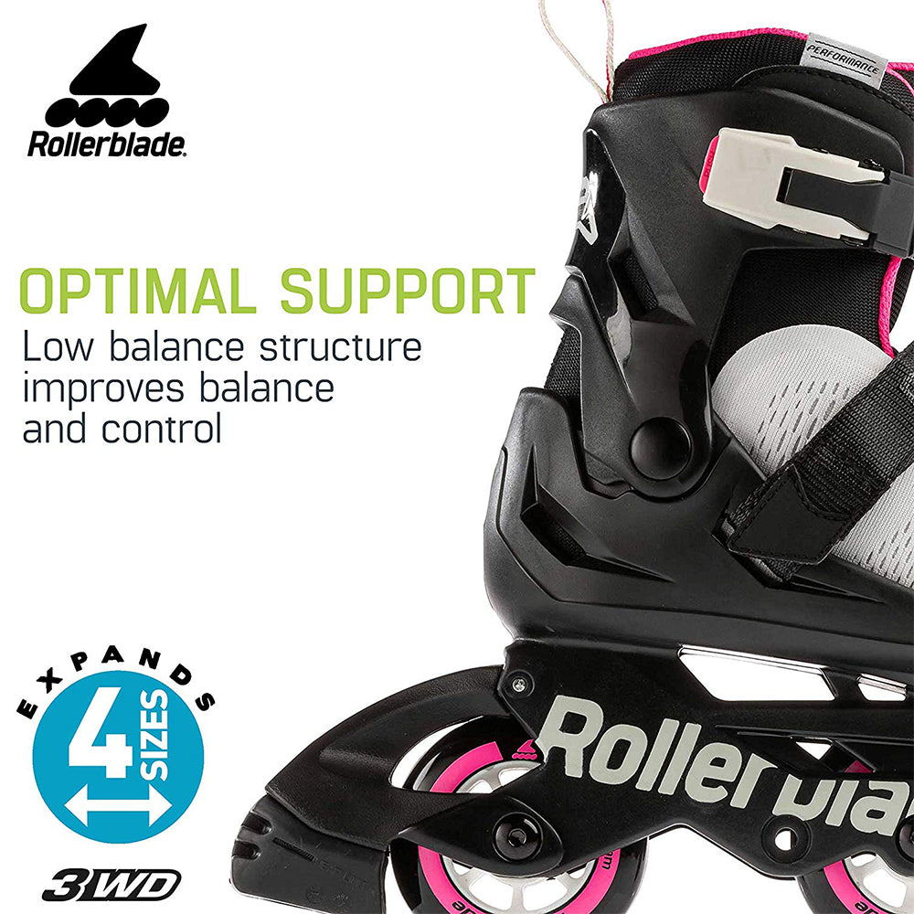 Rollerblade Microblade 3WD Inline Roller Skates for Kids, Gray & Pink (Open Box)