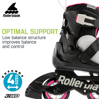 Rollerblade Microblade 3WD Inline Roller Skates for Kids, Gray & Pink (Open Box)