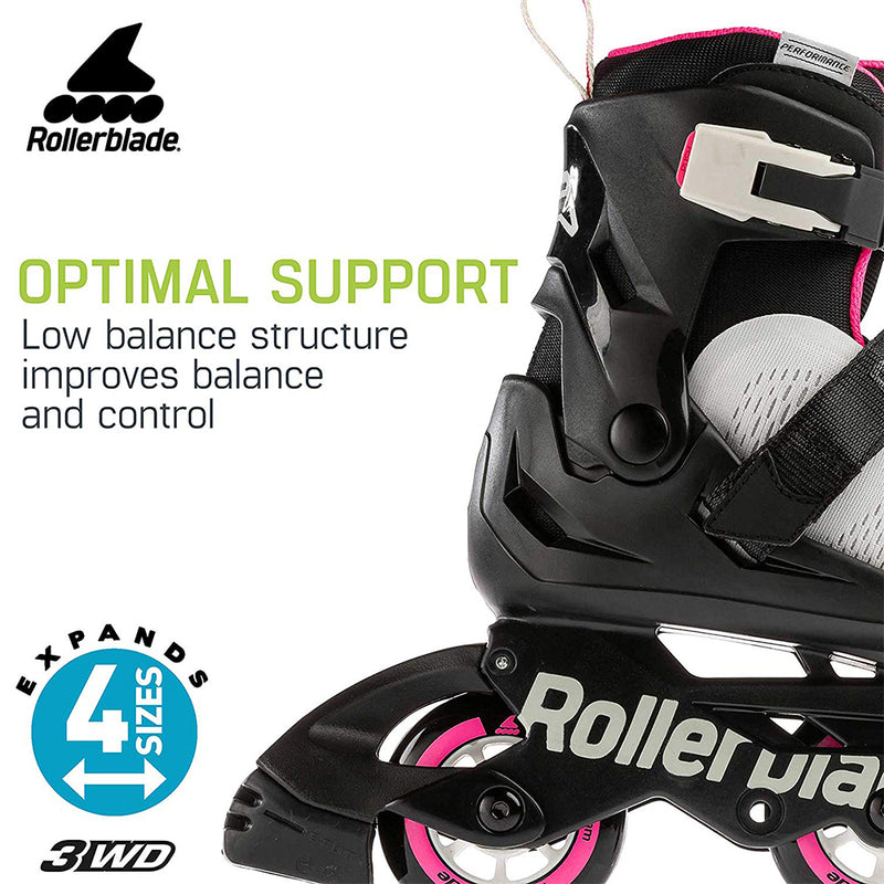 Rollerblade 3WD Inline Adjustable Roller Skates for Kids, Gray & Pink (Used)